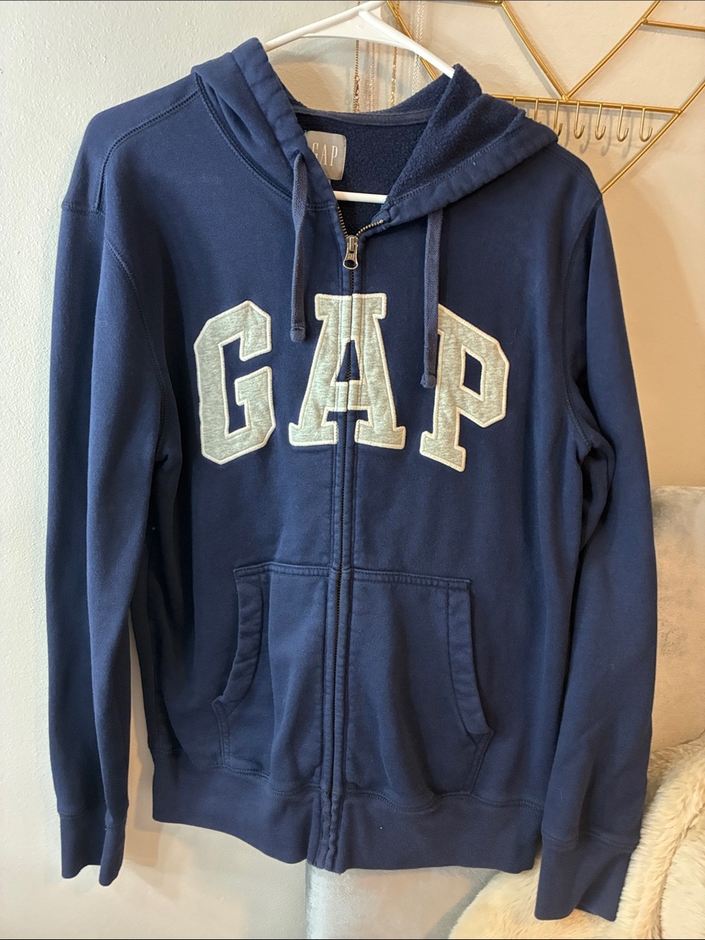 GAP Navy Zip Hoodie with Cream Logo Letters